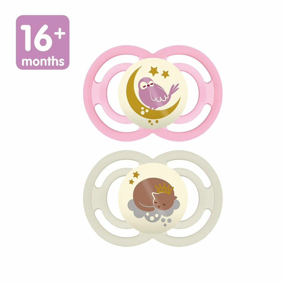 Baby MAM | Mam Perfect Night Baby Pacifier, Patented Nipple, Glows In The Dark, 2 Pack, 0-6 Months, Unisex