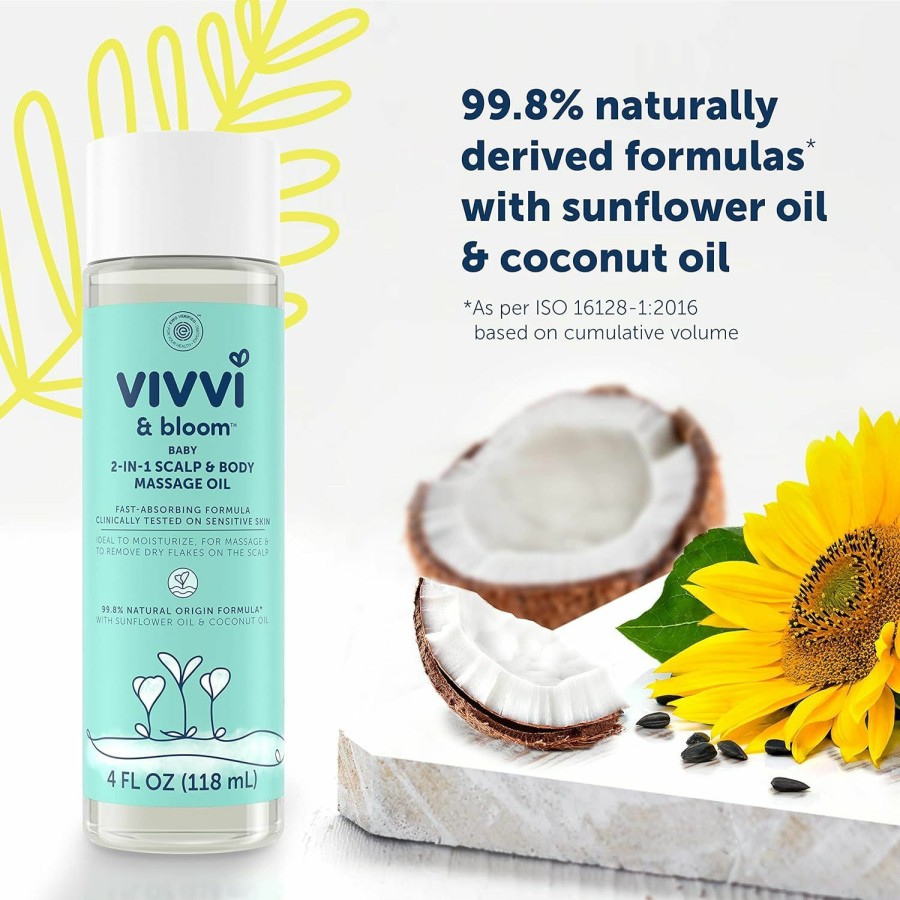 Baby Vivvi & Bloom | Vivvi & Bloom Gentle 2-In-1 Baby Scalp & Body Massage Oil, Fast Absorbing Formula Ideal To Moisturize, For Massage To Remove Dry Flakes On Scalp, Hypoallergenic, 4 Fl. Oz