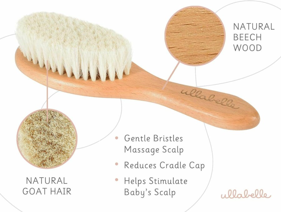 Baby Ullabelle | Ullabelle 4 Piece Wooden Baby Hair Brush And Comb Set For Newborns & Toddlers In Chic Gift Box - Ultra Soft Natural Goat Hair And Wood Baby Brush Set Prevents Cradle Cap - Perfect Registry Gift (Pink)