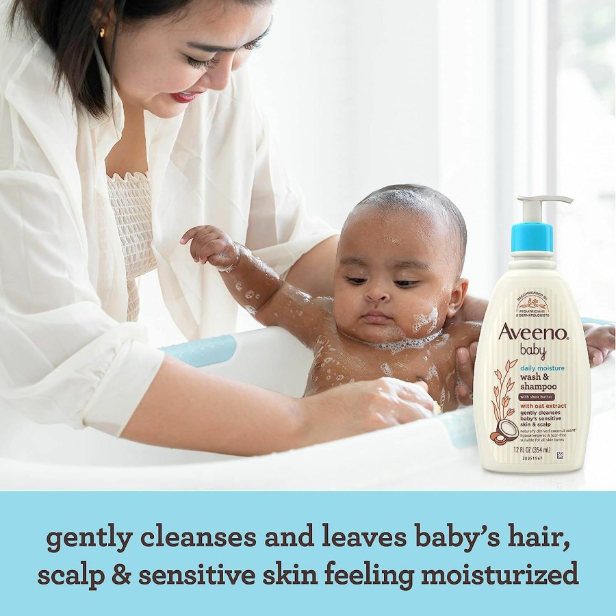 Baby Aveeno Baby | Aveeno Baby Daily Moisturizing 2-In-1 Body Wash & Shampoo With Shea Butter & Oat Extract Gently Cleanses Sensitive Skin & Scalp, Gentle Coconut Scent, 12 Fl. Oz