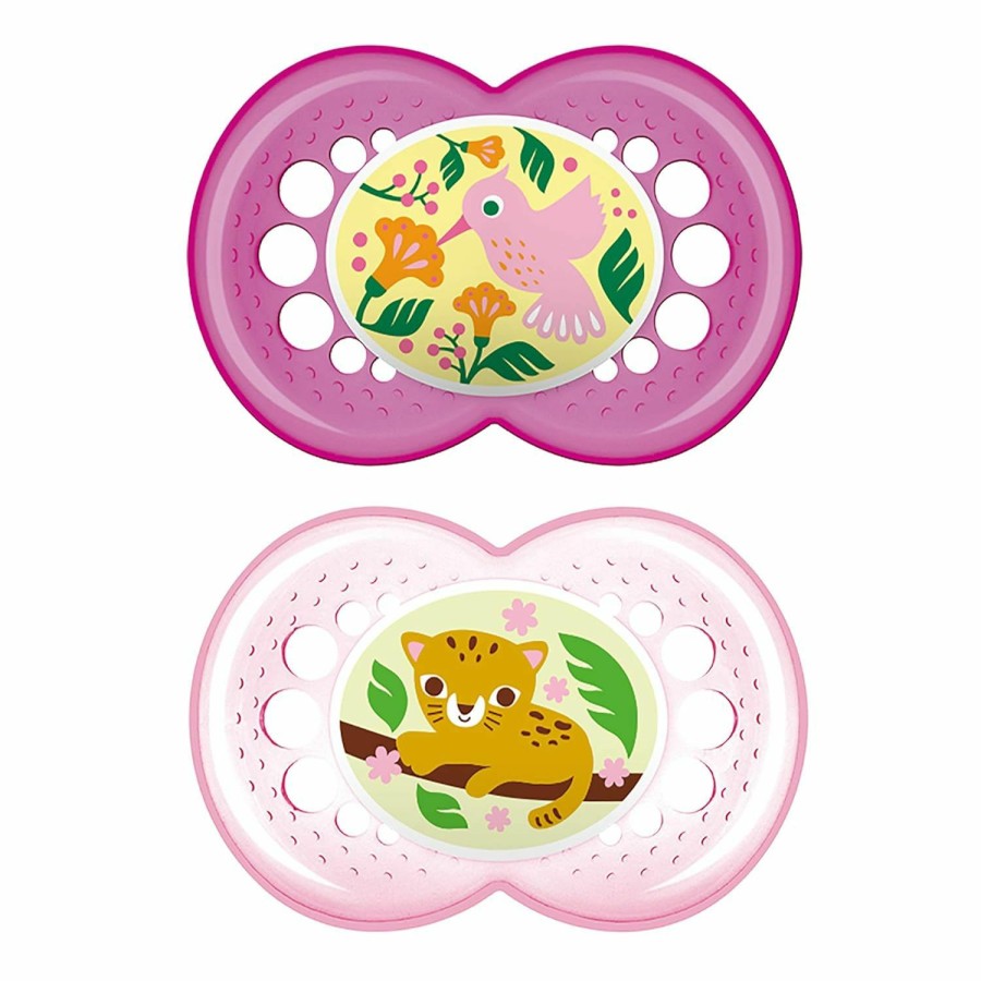 Baby MAM | Mam Original Baby Pacifier, Nipple Shape Helps Promote Healthy Oral Development, Sterilizer Case, 2 Pack, 6-16 Months, Crystal/Girl. 6-16- (Pack Of 2)