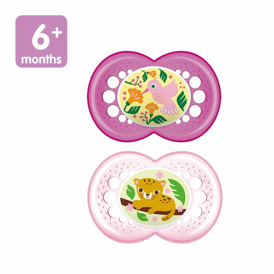 Baby MAM | Mam Original Baby Pacifier, Nipple Shape Helps Promote Healthy Oral Development, Sterilizer Case, 2 Pack, 6-16 Months, Crystal/Girl. 6-16- (Pack Of 2)