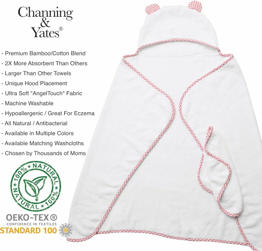 Baby Channing & Yates | Channing & Yates Premium Organic Baby Bath Towel And Washcloth Set - Vicose Bamboo Baby Hooded Towel - Soft Baby Towels Baby Bath Essentials - Girl Boy Baby Bath Towels (Beige/White)