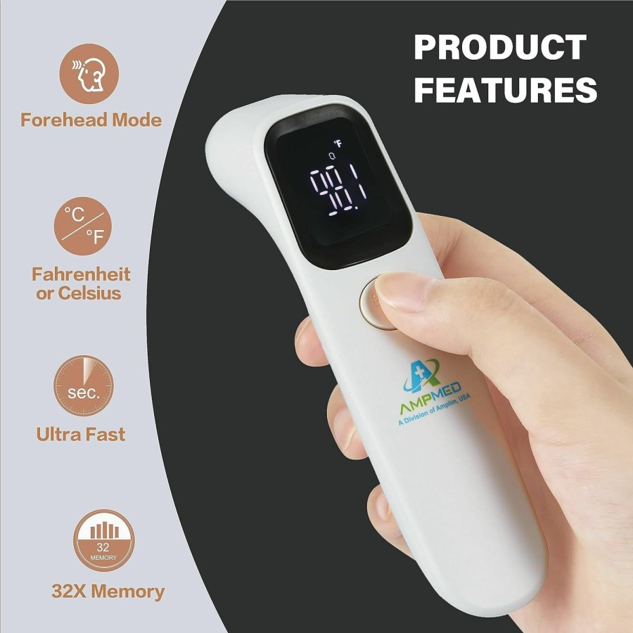 Baby Amplim | Amplim Non-Contact Forehead Thermometer For Kids And Adults - Touchless Digital Fever Thermometer With Temporal Head Function - No-Touch Baby Thermometer For Accurate Temperature Reading