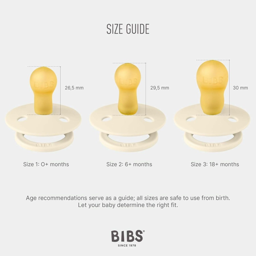 Baby Bibs | Bibs Colour Baby Pacifier 2-Pack | Made In Denmark | Bpa Free Dummy Soother, Round Nipple. Natural Rubber Latex, Size 3 (18+ Months), Vanilla/Dark Oak