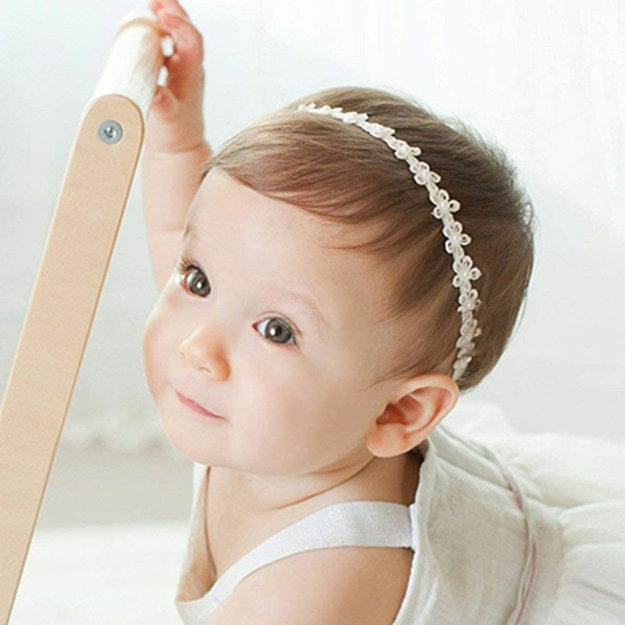 Baby RQJ | Rqj Christening Headband Baptism Halo Toddler Elastic Lace Headband Bows Flowers Pearl Baby Hair Accessories