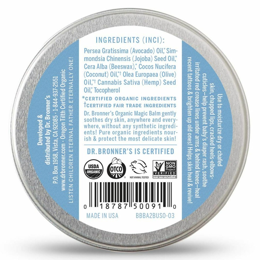 Baby Dr. Bronner's | Dr. Bronner'S - Organic Magic Balm - Baby Unscented, Made With Organic Beeswax & Hemp Oil, Moisturizes & Soothes Hands, Face & Body (2 Oz, 2-Pack)