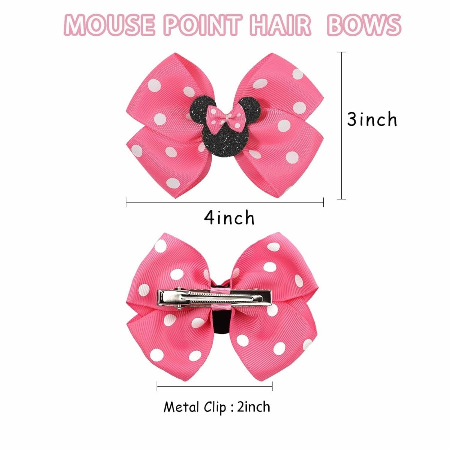 Baby Qearl | Qearl 8 Pcs Mouse Ears Bow Clips For Girls, Polka Dot Red Bows Theme Park Costume Party Decoration For Toddlers Girls In Pairs