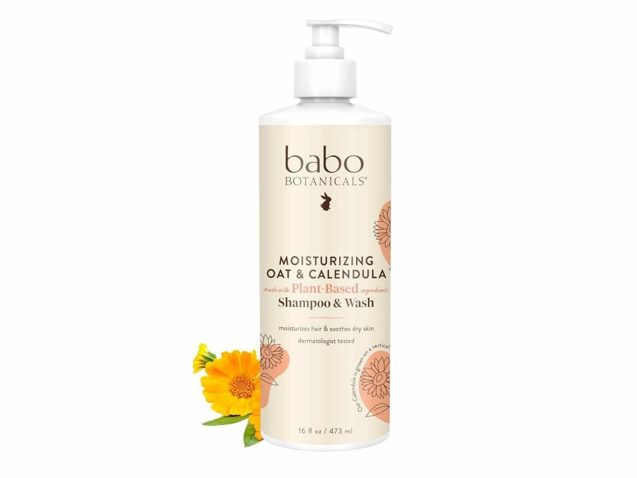 Baby Babo Botanicals | Babo Botanicals Moisturizing Oat & Calendula 2-In-1 Shampoo & Wash - For Dry Or Sensitive Skin - For All Ages - Lightly Scented - Vegan - Various Sizes