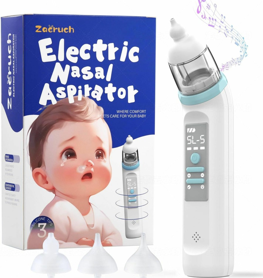 Baby Zacruch | Zacruch Nasal Aspirator For Baby, Rechargeable Electric Baby Nose Sucker With 3 Silicone Tips And Music, Colorful Light, Automatically Clean Baby'S Nose, Blue