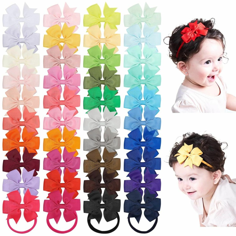 Baby jollybows | Jollybows 40Pcs Baby Girls Grosgrain Ribbon Hair Bows Headbands 3\" Hair Band Hair Accessories For Infants Newborn Toddler