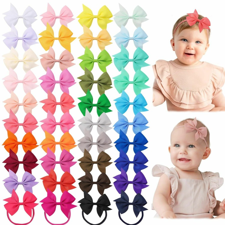 Baby jollybows | Jollybows 40Pcs Baby Girls Hair Bows Headbands Grosgrain Ribbon Hair Band Accessories For Infants Newborn Toddler (4In)