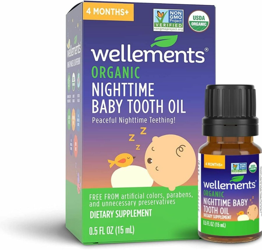 Baby Wellements | Wellements Organic Nighttime Baby Tooth Oil | Peaceful Nighttime Teething* | Organic Blend Of Essential Oils And Sleepytime Herbs | 4 Months +