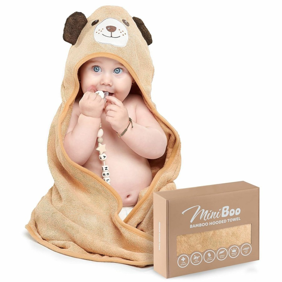 Baby MINIBOO | Miniboo Premium Baby Hooded Towel With Unique Dog Design - Extra Soft And Absorbent Rayon From Bamboo Baby Towels For Newborn, Infant, And Toddler - Perfect As Baby Gifts