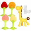 Baby Fu | Fu Store Baby Teething Toys (7 Pack) For Newborn Bpa Free Infant Toddler Silicone Fruit Giraffe Teethers Finger Toothbrush Strawberry Orange Peach Pear Soothe Babies Gums Set With Storage Case