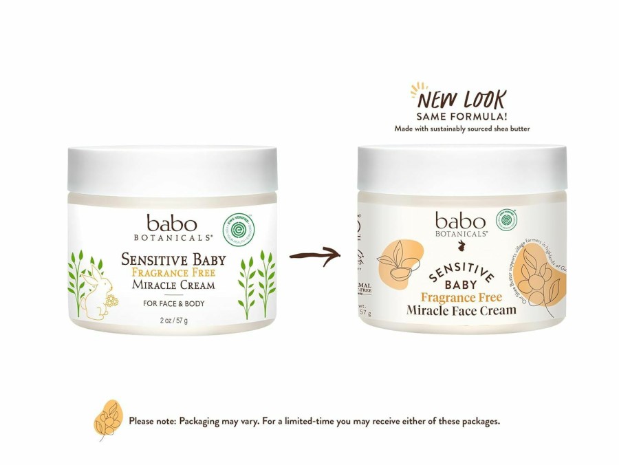 Baby Babo Botanicals | Babo Botanicals Sensitive Baby Fragrance-Free Miracle Cream - Face & Body Moisturizer - For Sensitive Skin - Calendula, Shea Butter, Coconut Oil - Ewg Verified - Fragrance-Free - For Babies & Kids