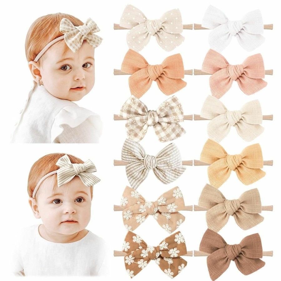 Baby Niceye | Niceye Baby Girl Bows And Headbands, 12 Packs Of Stretchy Nylon Hairbands Hair Bows For Newborns, Infants, Toddlers - Handmade Baby Hair Accessories For Girls