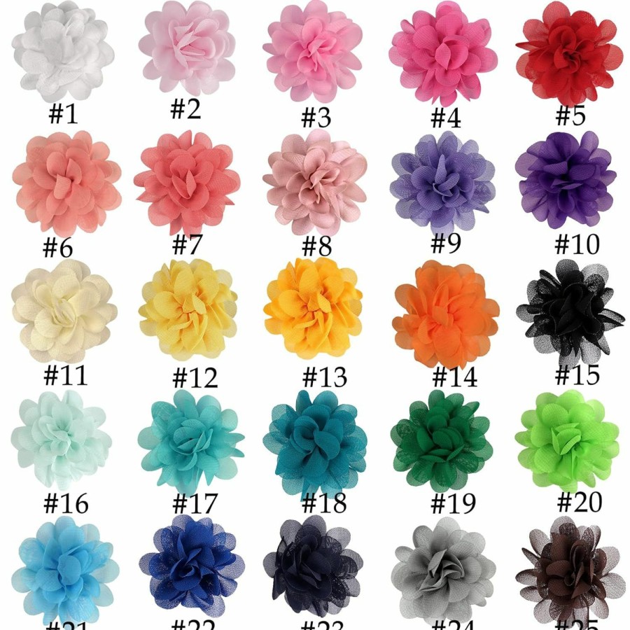 Baby BBGifts | 50Pcs Baby Girls Hair Ties 2Inch Chiffon Flower Bows Rubber Bands Soft Elastics Ponytail Holders Accessories For Infants Toddlers Kids Children Set Of 25 Pairs