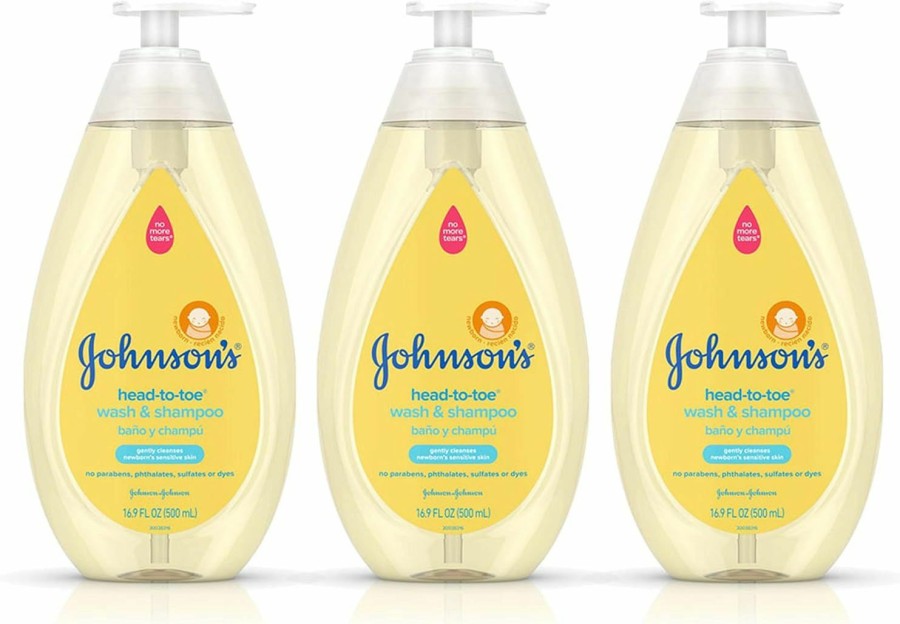 Baby Johnson's Baby | Johnson'S Head-To-Toe Gentle Baby Body Wash & Shampoo, Tear-Free, Sulfate-Free & Hypoallergenic Bath Wash & Shampoo For Baby'S Sensitive Skin & Hair, Washes Away 99.9% Of Germs 16.9 Fl. Oz (Pack Of 3)