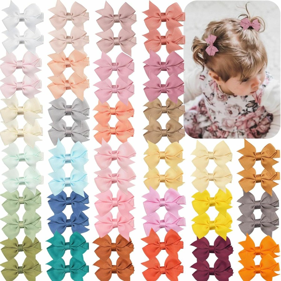 Baby CELLOT | Cellot Baby Hair Clips 50Pcs Tiny 2\" Baby Hair Bows Fully Covered Barrettes Clips For Baby Girls Infants And Toddlers,25 Colors In Pairs