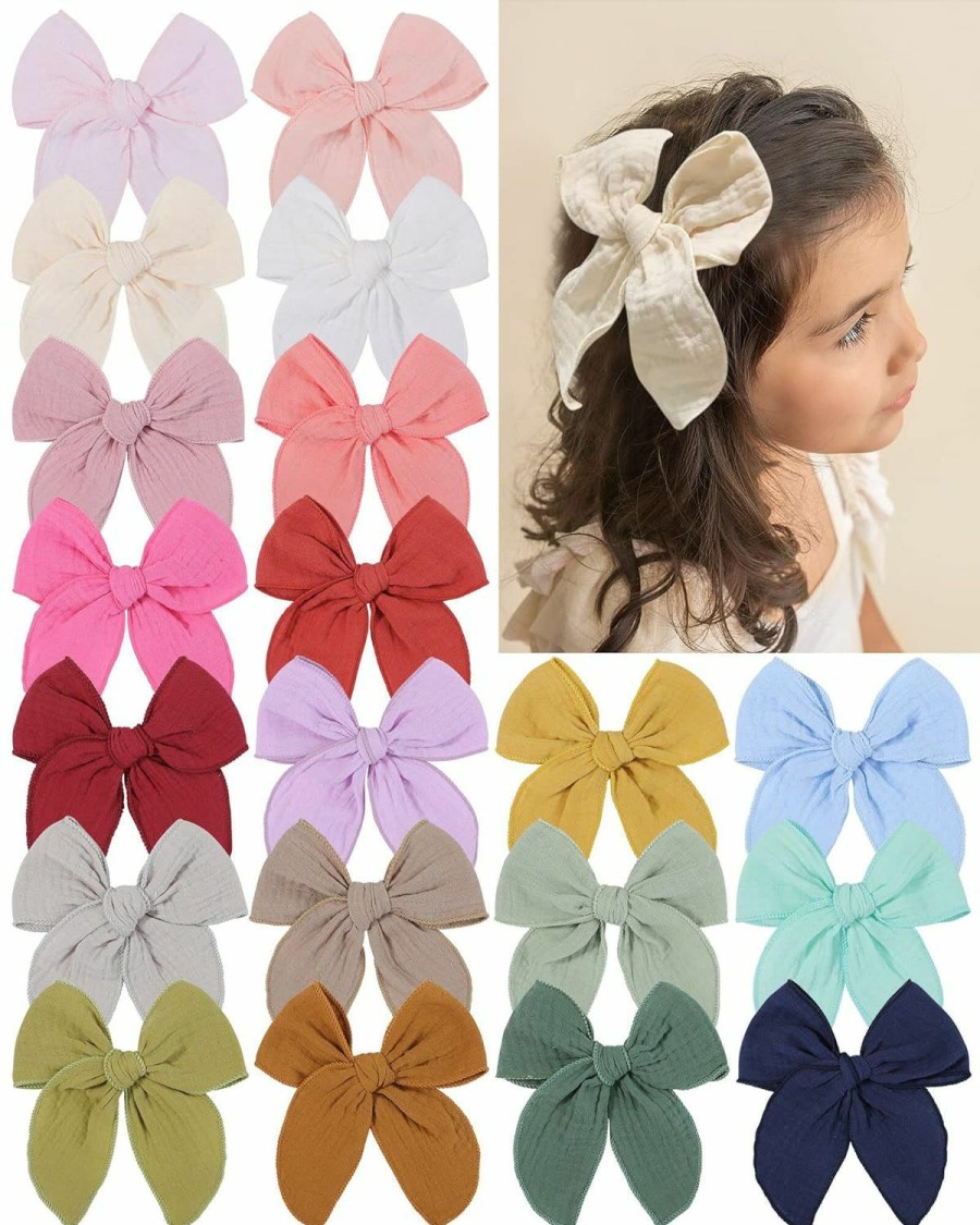 Baby doboi | Doboi 20Pcs Fable Bows 4.5 Inch Hair Clips Baby Girls Cotton Linen Bows For Girls Solid Color Hair Accessories For Baby Toddlers Kids