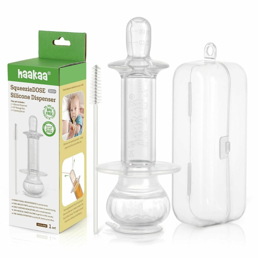 Baby haakaa | Haakaa Baby Medicine Dispenser,Syringe For Liquid,Unique Silicone Ball Design, Dual-Angled Ports,One-Handed Operation,0 Months+