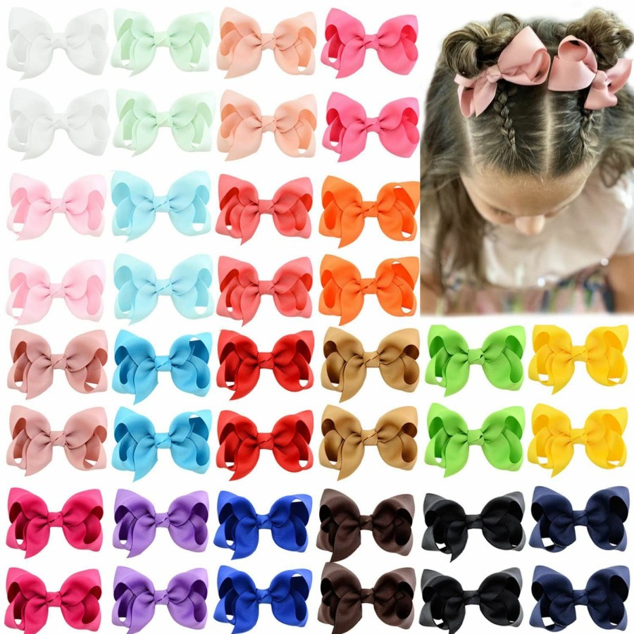 Baby YHXX YLEN | 40Pcs 4.5 Inch Hair Bows For Girls Grosgrain Ribbon Toddler Hair Accessories With Alligator Clips For Toddlers Baby Girls Kids Teens In Pairs