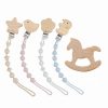 Baby PandaEar | Pandaear Silicone Pacifier Clips For Boys And Girls, 4 Pack Baby Binky Holder Clips Pacifier Strap Lanyard Chain & Wooden Teething Toy With One Piece Design Fit All Teethers Toys, Neutral