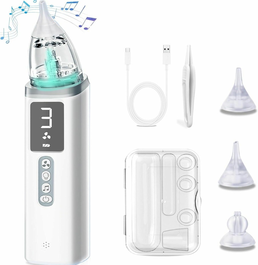 Baby Asmako | Asmako Nasal Aspirator For Baby, Electric Nose Sucker Rechargeable Baby Nasal Aspirator With 3 Levels Suction, Nose Cleaner Baby Essentials With 10 Music, 7 Light, 3 Silicone Tips, Tweezers, Organizer