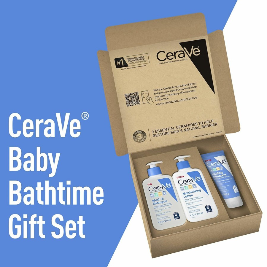 Baby CeraVe | Cerave Baby Bath Set | 8Oz Baby Wash & Shampoo + 8Oz Baby Moisturizing Lotion + 3Oz Baby Healing Ointment | Fragrance, Parabens, Phthalates, & Tear Free Baby Bath Essentials | Gentle Baby Skin Care