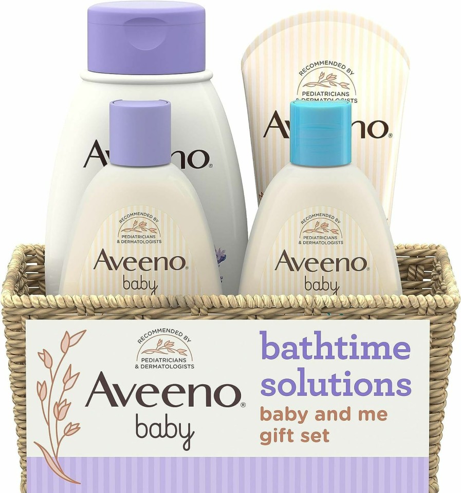 Baby Aveeno Baby | Aveeno Baby Bathtime Solutions Baby & Me Gift Set With Baby Wash & Shampoo, Calming Baby Bath & Wash, Baby Daily Moisturizing Lotion & Stress Relief Body Wash For Mom, Soap-Free, 4 Items