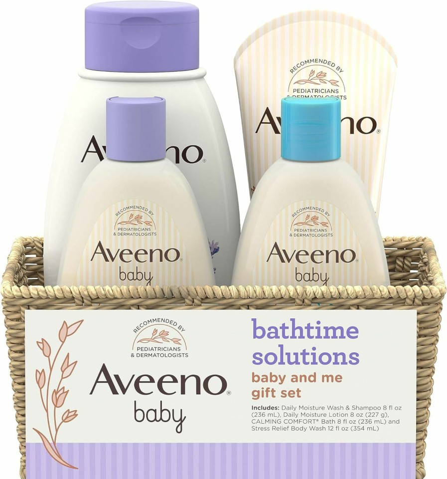 Baby Aveeno Baby | Aveeno Baby Bathtime Solutions Baby & Me Gift Set With Baby Wash & Shampoo, Calming Baby Bath & Wash, Baby Daily Moisturizing Lotion & Stress Relief Body Wash For Mom, Soap-Free, 4 Items