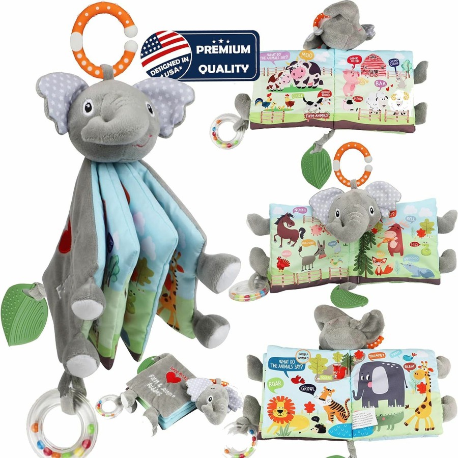 Baby bebe mondo | Baby Books 0-6 Months,Infant Toys, Elephant Soft Cloth Touch Feel Crinkle Books For Babies Toddlers,Baby Toys 3-6 Months 6 To 12 Months 1-3 Years Baby Gifts Boy Girl,Bunny Stuffed Plush Teething Toys