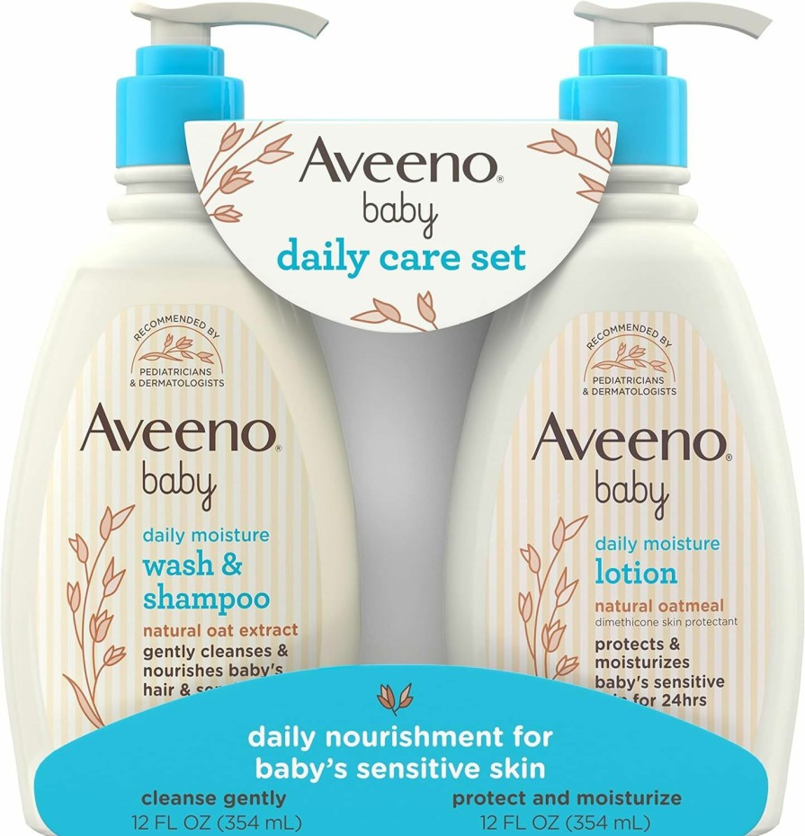 Baby Aveeno Baby | Aveeno Baby Daily Care Gift Set With Natural Oat Extract & Oatmeal, Contains Daily Moisturizing Body Lotion & Gentle 2-In-1 Baby Bath Wash & Shampoo, Hypoallergenic & Paraben-Free, 2 Items