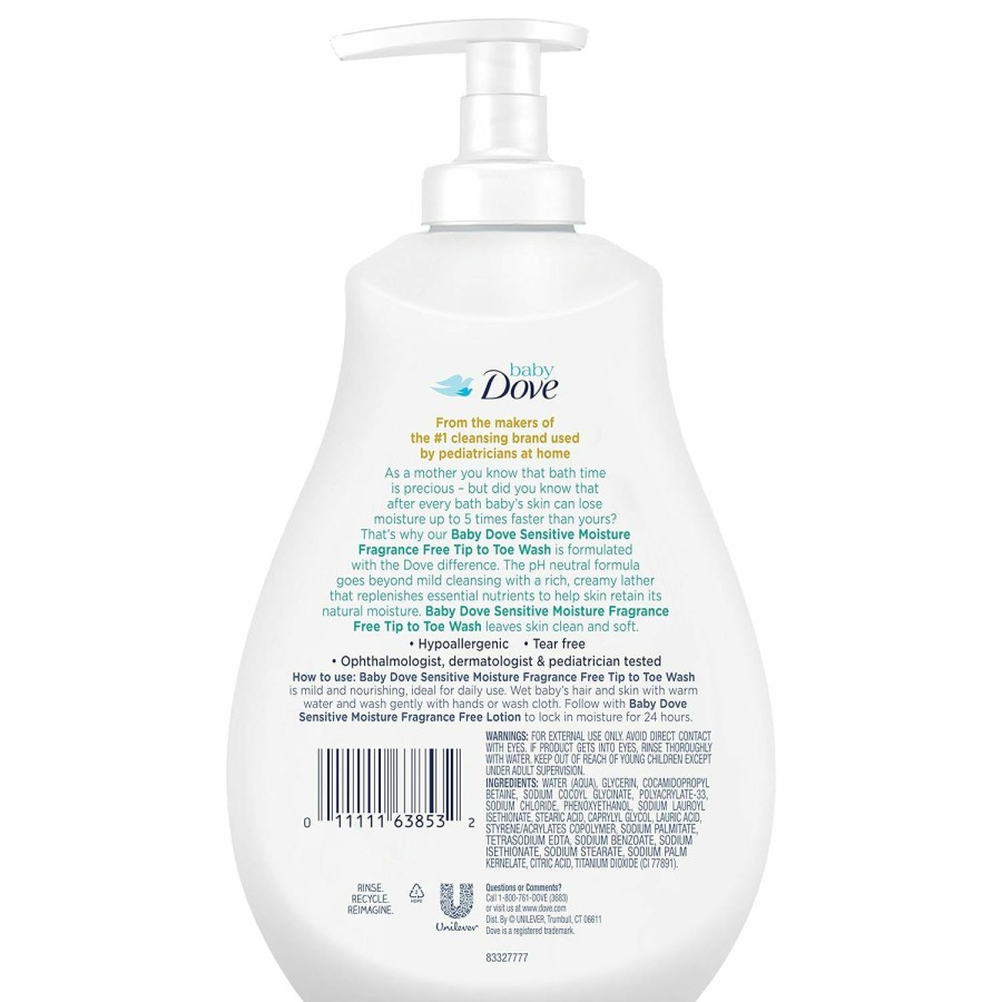 Baby Baby Dove | Baby Dove Tip To Toe Baby Body Wash For Baby'S Sensitive Skin Sensitive Moisture Washes Away Bacteria, Fragrance-Free And Hypoallergenic Baby Soap, 13 Fl Oz (Pack Of 3)