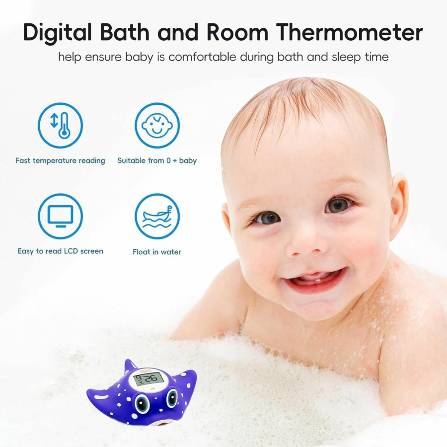 Baby B&H | B&H Baby Bath & Room Temperature Thermometer - Digital Infant Bathtub Thermometer, Safe Toddlers Tub Time Floating Toy - Manta Ray