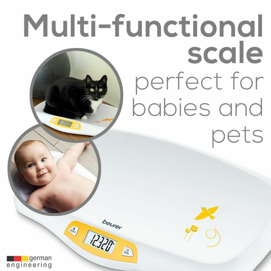 Baby Beurer | Beurer By80 Digital Baby Scale, Infant Scale For Weighing In Pounds, Ounces, Or Kilograms Up To 44 Lbs With Hold Function, Pet Scale For Cats And Dogs