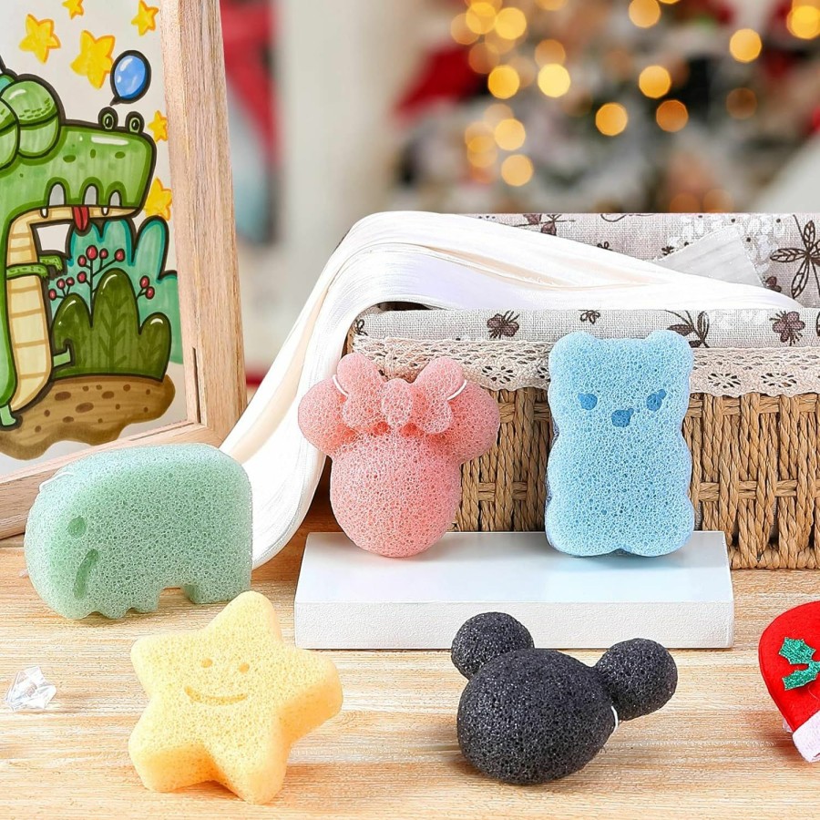 Baby KECUCO | Kecuco Konjac Baby Bath Sponge For Bathing, Classic Shapes Natural Bath Sponges For Infants, Toddler, Newborns, Natural And Safe Plant-Based Konjac Baby Bath Accessories, 5Pcs (Set-1)