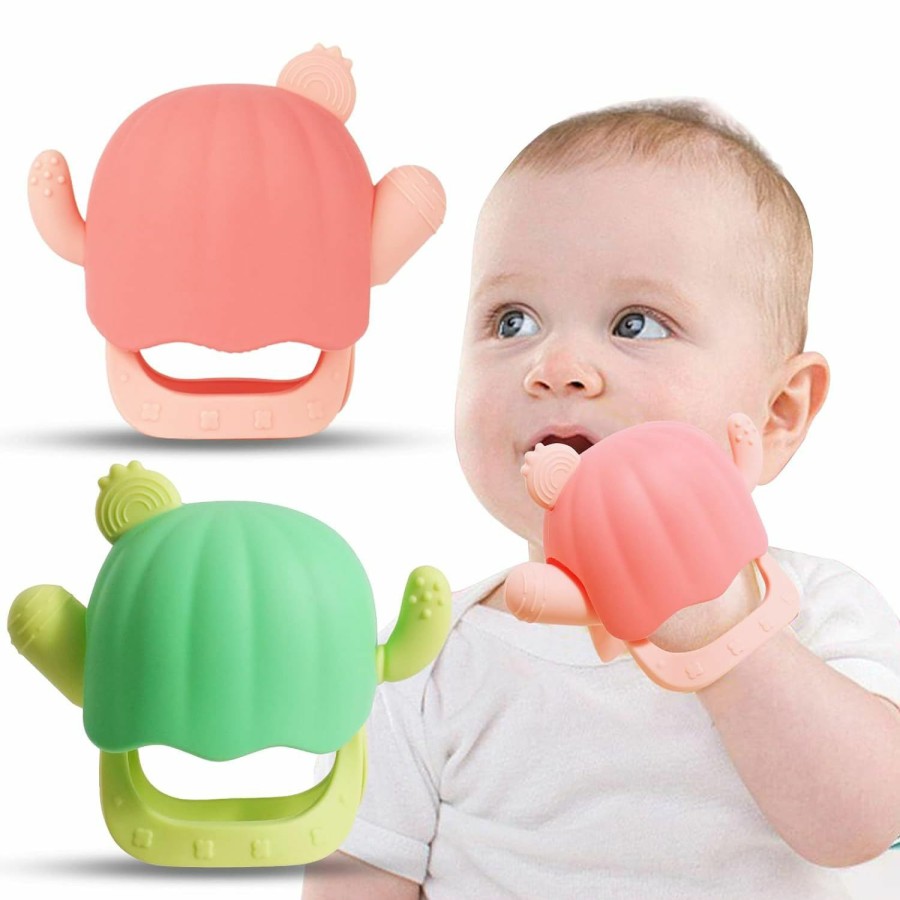 Baby Yszawmx | 2 Packs Baby Teething Toys For Babies 0-12Month Baby Gifts,With Storage Case Easy To Carry And Keep Clean Gift Box, Sore Gums Relief Infant Teether (Pink + Green)