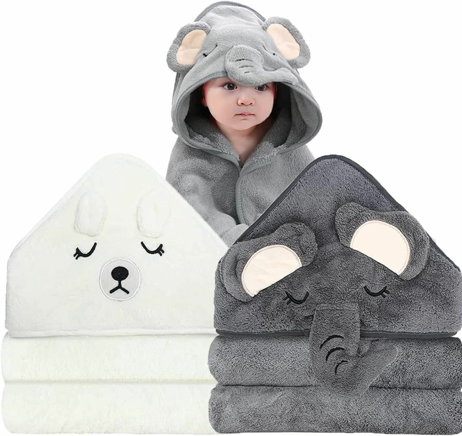 Baby ROXANEPIG | Roxanepig 2 Pack Hooded Baby Towels - Premium Ultra Soft Organic Baby Bath Towel Absorbent And Hypoallergenic Towels For Baby Boy Girl, Toddler, Newborn Essentials (Elephant & Bear)