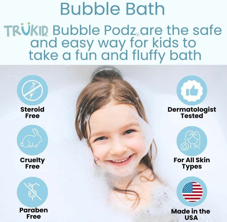 Baby TruKid | Trukid Bubble Podz Bubble Bath For Baby & Kids, Gentle Refreshing Bath Bomb For Sensitive Skin, Ph Balance 7 For Eye Sensitivity, Natural Moisturizers And Ingredients, Cherry (10 Podz)