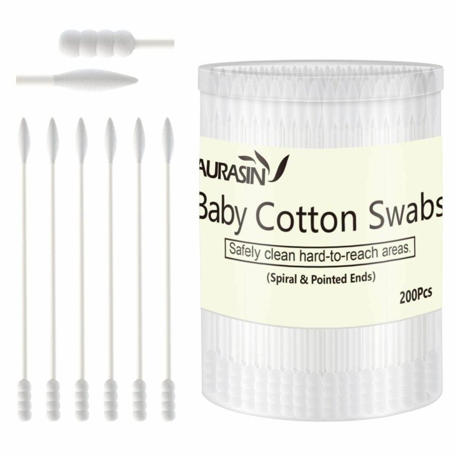 Baby AURASIN | Baby Cotton Swabs, Paper Sticks Cotton Buds For Baby Ear Nose Clean-200Pcs(Spiral And Pointed)