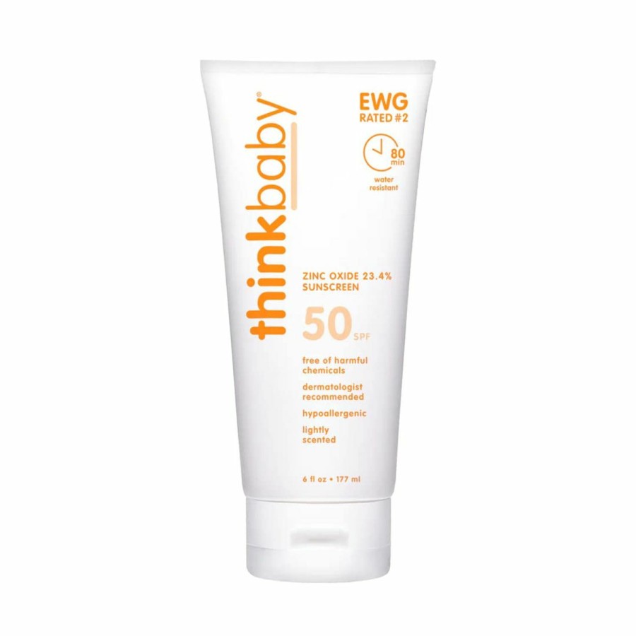 Baby THINK | Thinkbaby Spf 50+ Baby Mineral Sunscreen Safe, Natural Sunblock For Babies - Water Resistant Sun Cream Broad Spectrum Uva/Uvb Sun Protection Vegan Baby Sunscreen Lotion, 3 Oz.