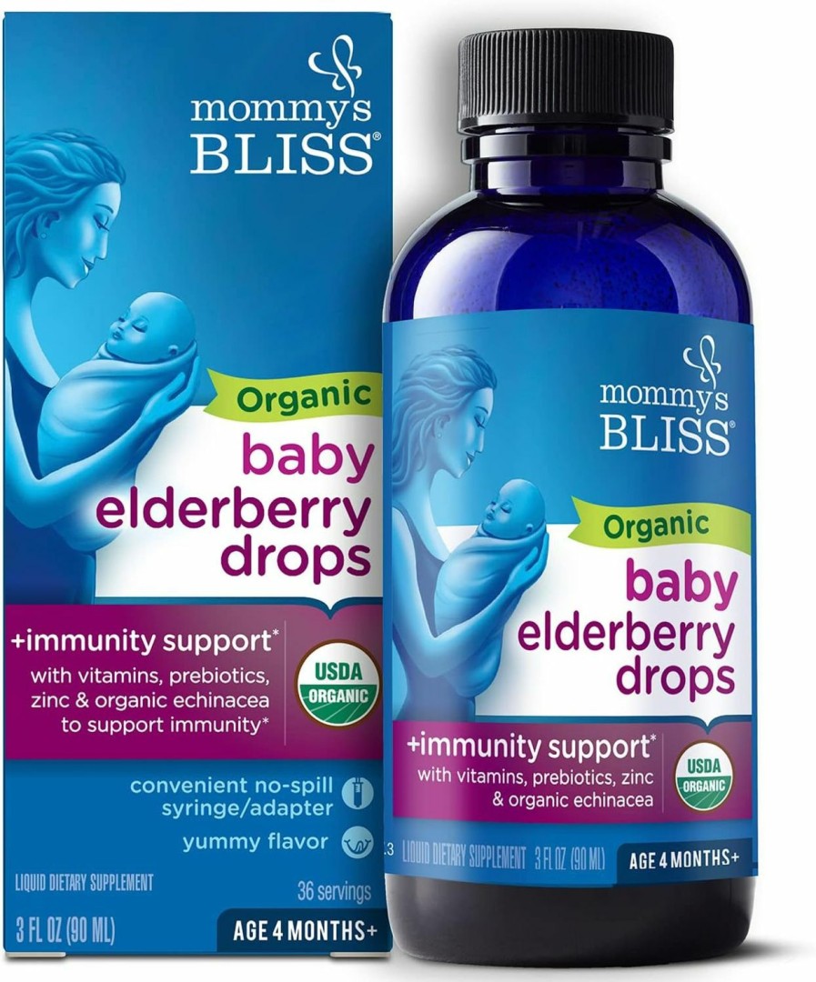 Baby Mommy's Bliss | Mommy'S Bliss Organic Baby Elderberry Drops, Immune Support With Vitamins, Prebiotics, Zinc & Organic Echinacea, Age 4 Months +, 3 Fl Oz (36 Servings)