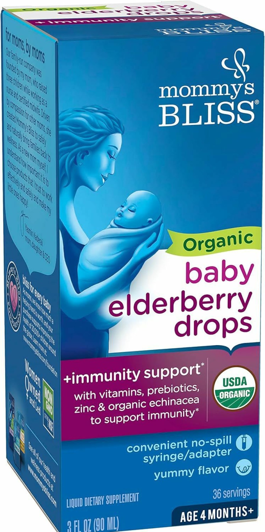 Baby Mommy's Bliss | Mommy'S Bliss Organic Baby Elderberry Drops, Immune Support With Vitamins, Prebiotics, Zinc & Organic Echinacea, Age 4 Months +, 3 Fl Oz (36 Servings)