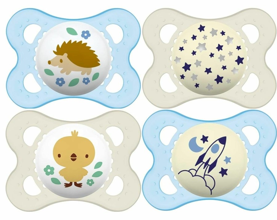 Baby MAM | Mam Night Pacifiers 0-6 Months, Best For Breastfed Babies, Glow In The Dark, Baby Boy, 2 Count