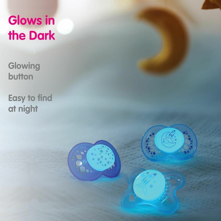 Baby MAM | Mam Night Pacifiers 0-6 Months, Best For Breastfed Babies, Glow In The Dark, Baby Boy, 2 Count