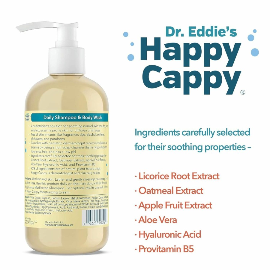 Baby Happy Cappy | Happy Cappy Dr. Eddie'S Daily Shampoo & Body Wash For Children, Soothes Dry, Itchy, Sensitive, Eczema Prone Skin, Dermatologist Tested, No Fragrance, No Dye, 8 Fl Oz