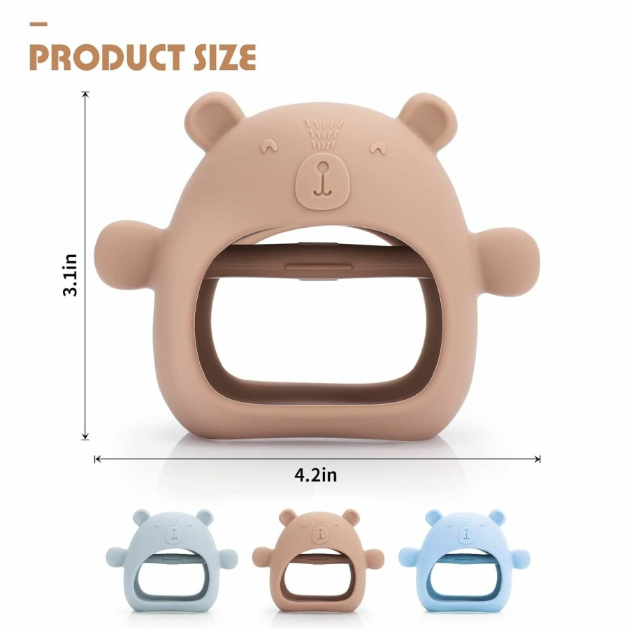 Baby Bogoke | Baby Teether Toy For Infants 3+ Months, Bear Bpa Free Anti-Drop Silicone Mitten Teething Toy For Soothing Pain Relief, Silicone Mitten Teether For Sucking Needs (Blue,Brown,Green)