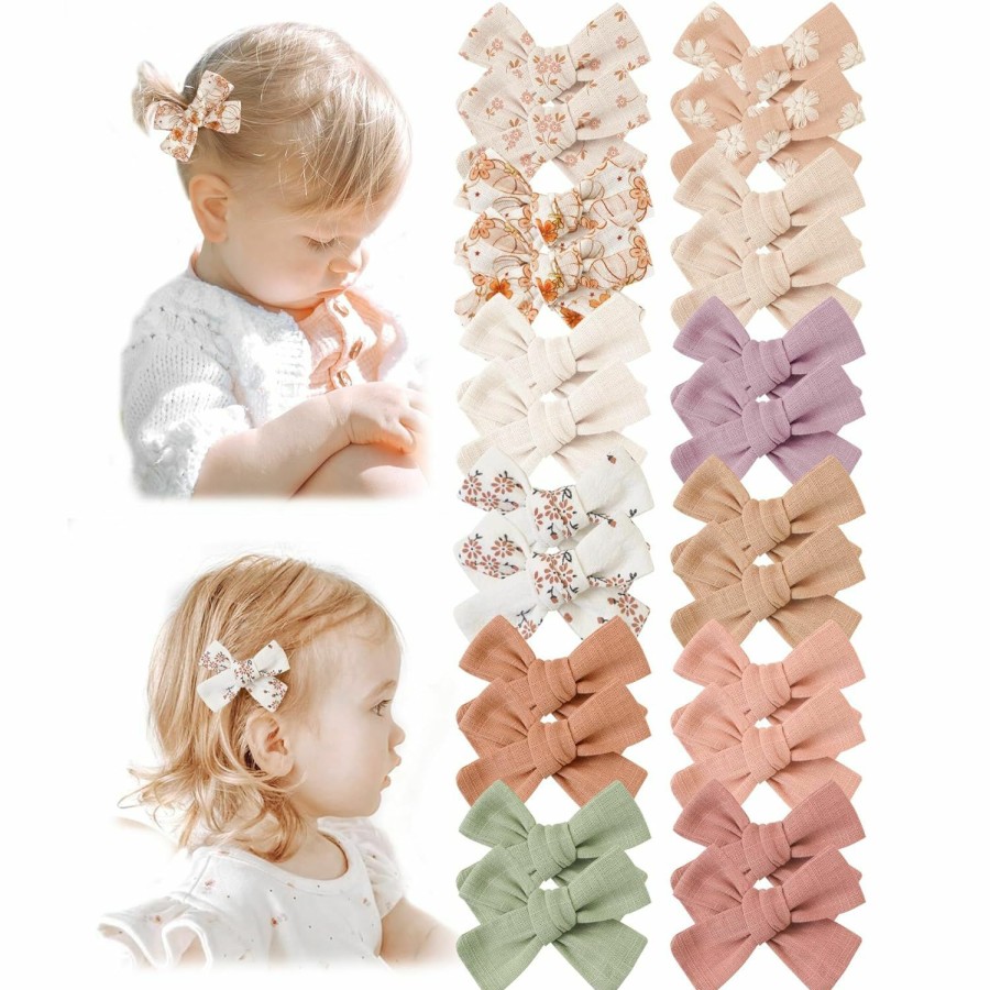 Baby Niceye | Niceye Baby Hair Clips - 24 Pcs Fully Lined Hair Bow Clips For Fine Hair Cotton Tiny Hair Barrettes For Infants, Toddlers, And Little Girls